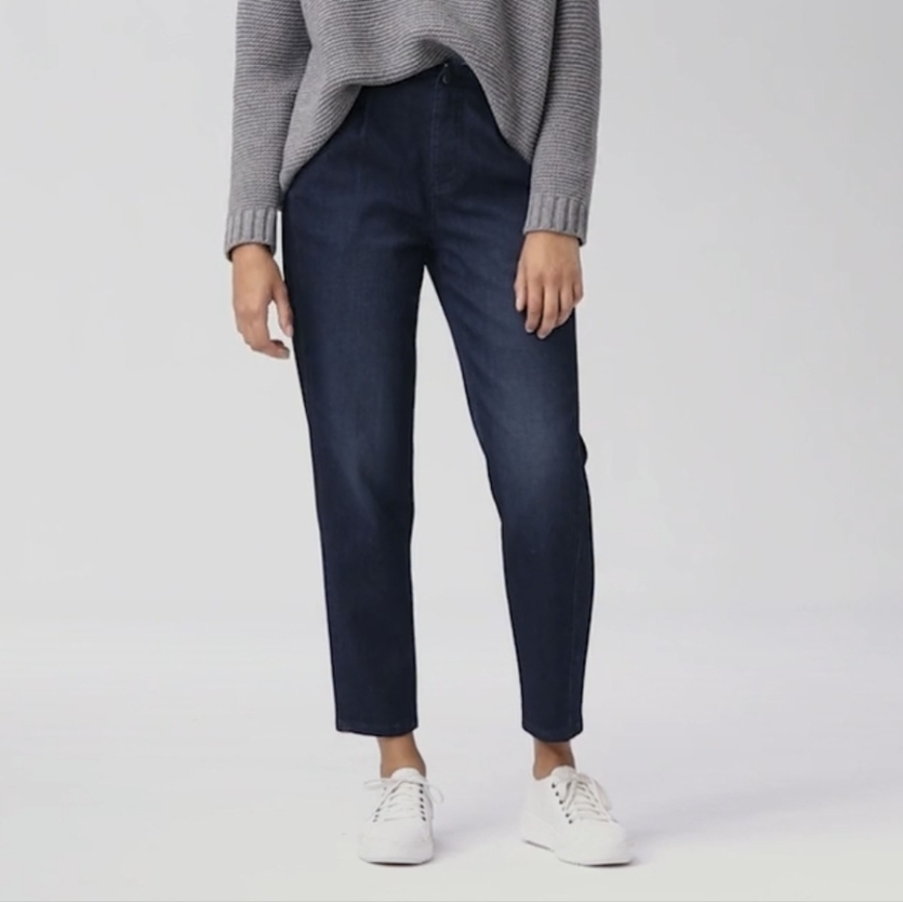 Eileen Fisher Womens Pleated Jeans Tapered Ankle High Waist Denim Sz 2 Organic